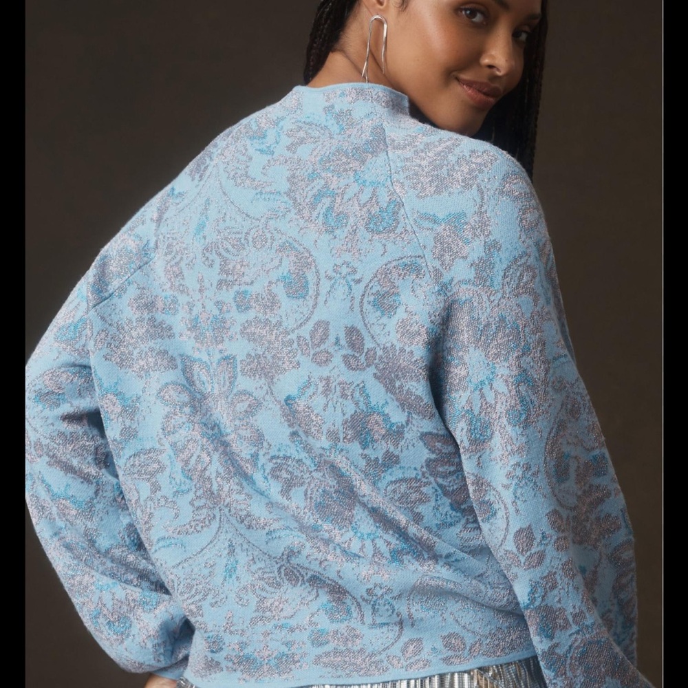 Anthropologie Light Blue Paisley mock neck sweater